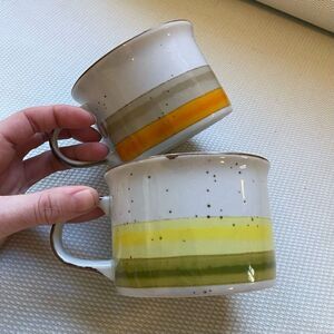 Pair of Vintage 70s Lunch Mates Sunset and Sunrise Stoneware Soup Mugs